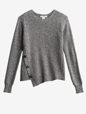 NWT Design History Asymmetrical Knit Sweater with Side Buttons Gray Size L